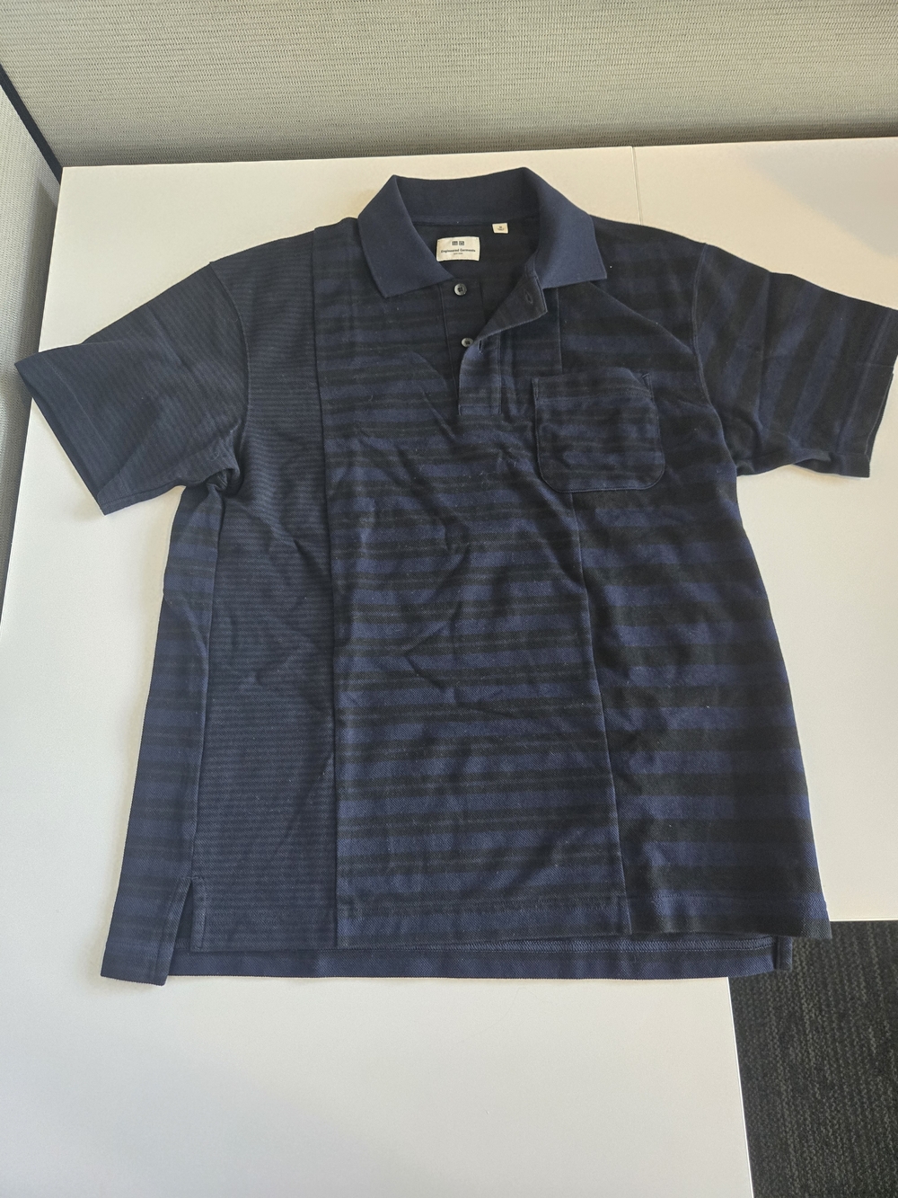 Striped Navy Polo Shirt with Chest Pocket